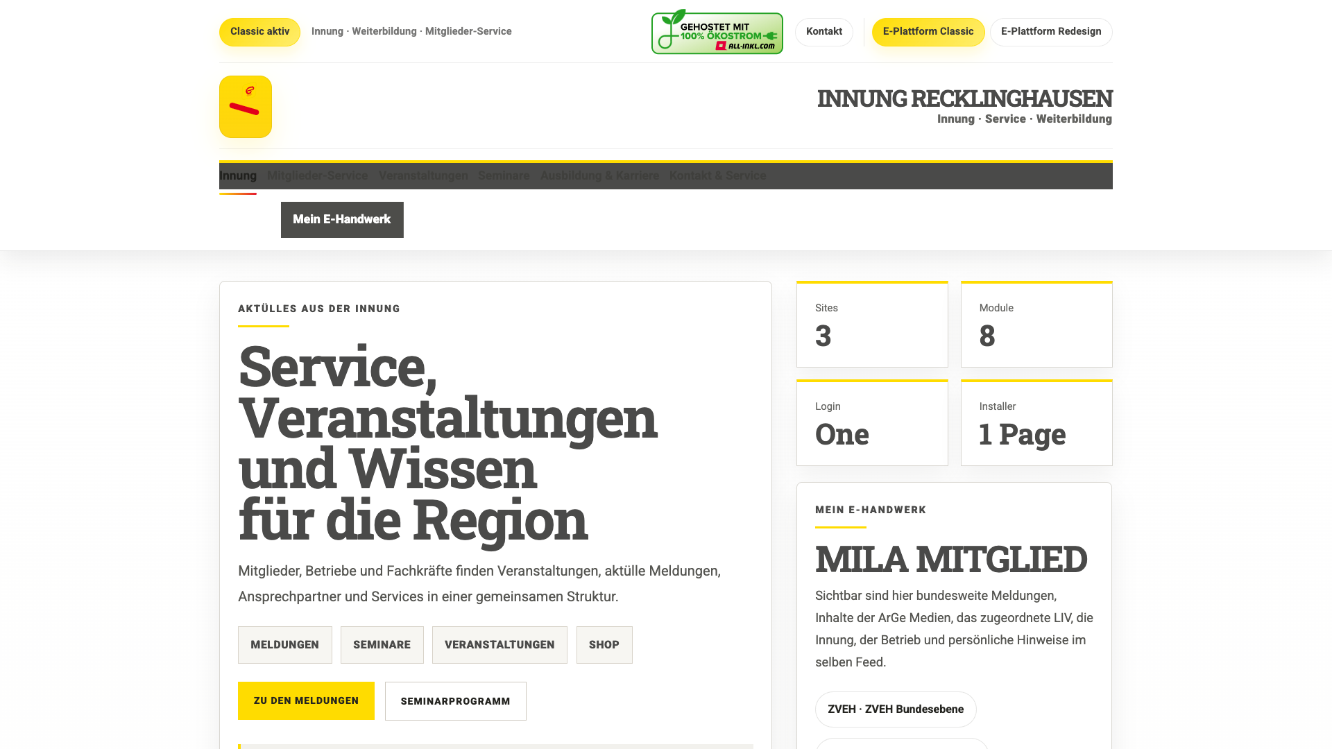 Innungsseite im Classic-Design